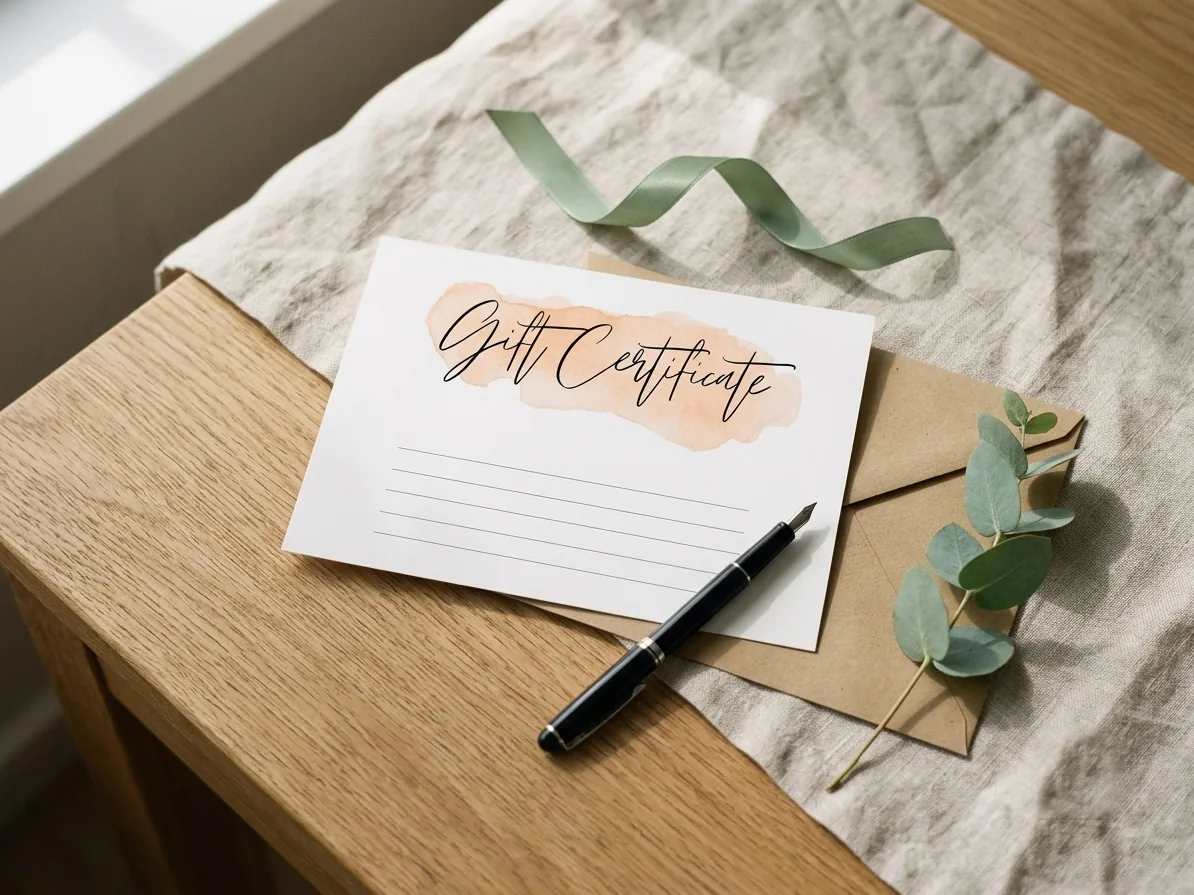 A hand-written Home Spa gift certificate in Latham, NY
